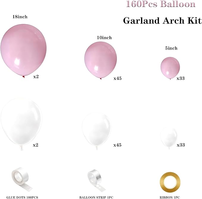 Spring Balloon Garland Arch Kit 160Pcs Pink White Latex Balloons for Baby in Bloom Baby Shower Wedding Bridal Shower Anniversary Birthday Party Decorations