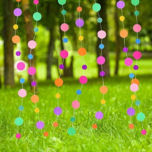 Outus 40 Pieces Colorful Dots Paper Garland Easter Decor Round Glitter Hanging Confetti Streamers Backdrop for Spring Birthday Classroom Halloween Trunk or Treat Car Decoration (Rainbow)