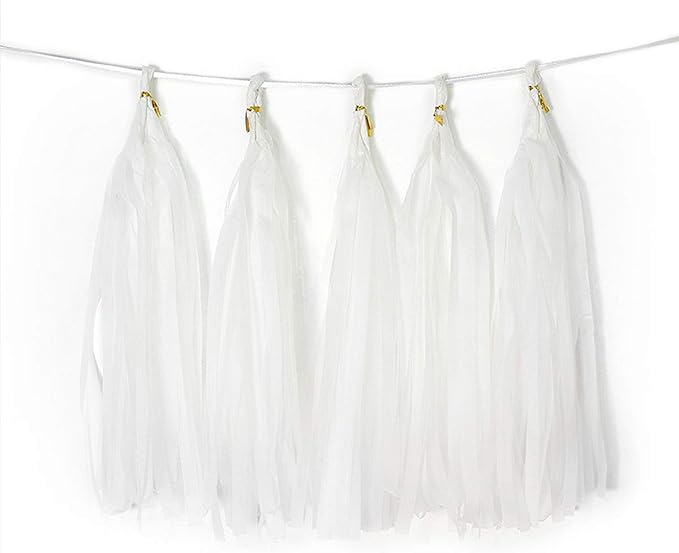 9.8in White Tissue Paper Tassel DIY Hanging Paper Decorations Party Garland for Party, Wedding, Festival, Baby Shower 20PCS (25cm)