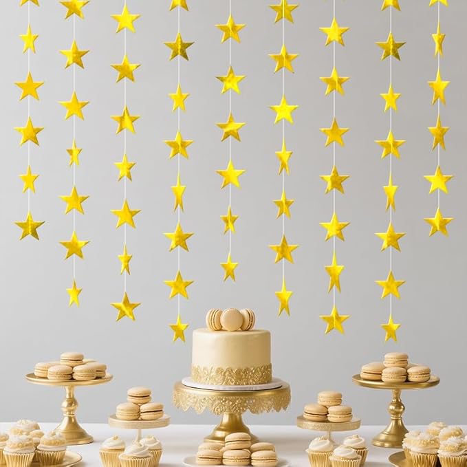 Gold Shining Star Hanging Garland Gold Hanging Sparkling Star Streamer Glitter Bunting Banner Twinkle Backdrop for Wedding Baby Shower Birthday Christmas Decorations 40 Feet