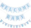 Baby Boy Baby Shower Banner, 2 PCS Pre-strung Blue Gingham Welcome Baby and Body Cloth Banner for Baby Boy Shower Party Decoration (welcome baby-bodysuits)