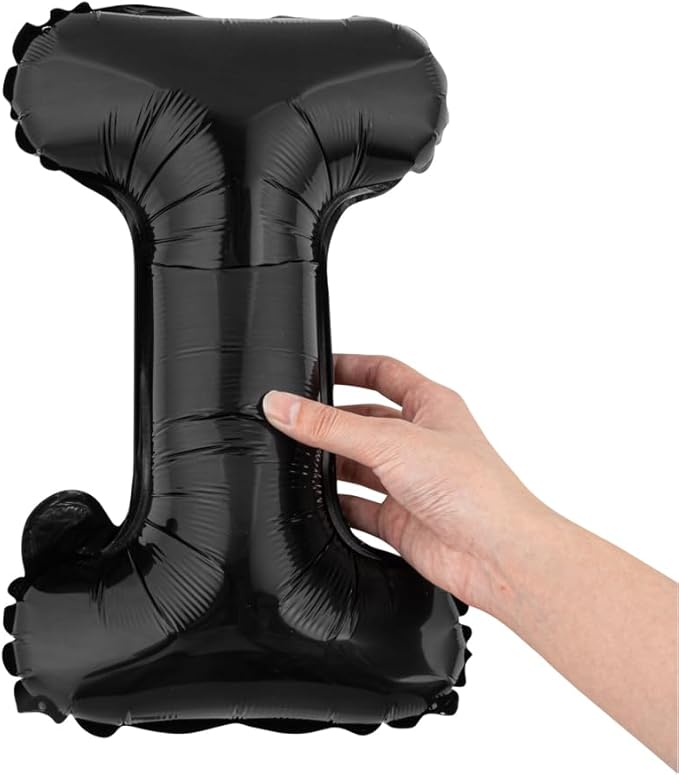 Restaurantware-Balloonify 16 Inch Letter Balloon, 1 Alphabet Party Balloon - Letter I, Self-Sealing, Black Foil Mylar Finish, Hanging Loop, Decoration For Birthday, Wedding, Or Graduation