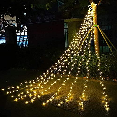 Christmas Decoration Star Lights Outdoor, 320 LED 16.4Ft Christmas Tree Toppers String Lights[8 Modes& Waterproof] for Halloween Xmas New Year Holiday Birthday (Warm White)