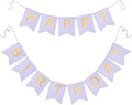 lavender Happy Birthday Banner Purple - Hanging Backdrop Sign with Gold Letters, Happy Birthday Sign Bunting Decorations for Women men Kids Baby Shower Party Supplies (13pcs)