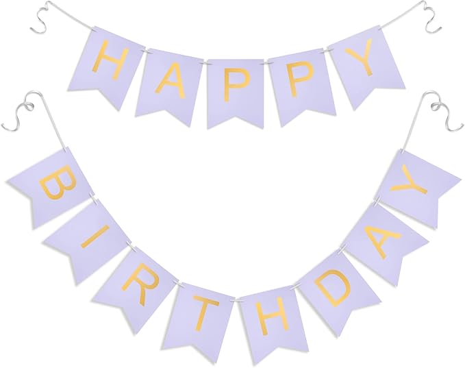 lavender Happy Birthday Banner Purple - Hanging Backdrop Sign with Gold Letters, Happy Birthday Sign Bunting Decorations for Women men Kids Baby Shower Party Supplies (13pcs)