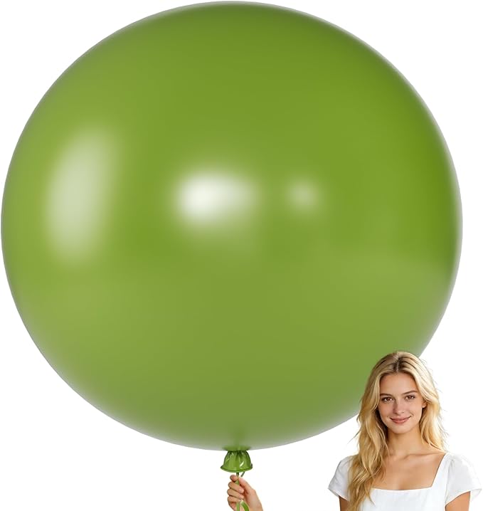 KALOR Olive Green Giant Balloons 36 Inch Large Latex Balloons, 4 Pack Jumbo Round Helium Balloon for Birthday Bridal Shower Wedding Baby Shower Party Decorations