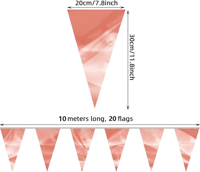 32.8FT Rose Gold Glitter Triangle Pennant Banner Flag Metallic Bunting Outdoor Garland for Christmas Wedding Birthday Anniversary Bridal Shower Engagement Graduation Party Decorations Decor