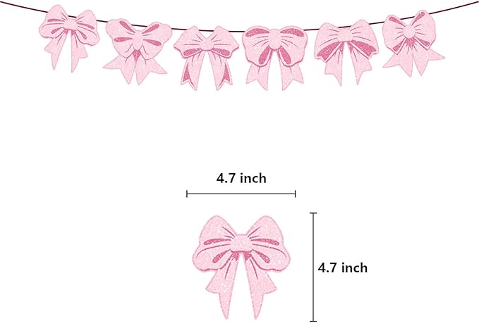 Pink Bow Happy Birthday Banner Garland Bow Birthday Decorations Bow Theme Party Girls Women Birthday Party Decorations Supplies
