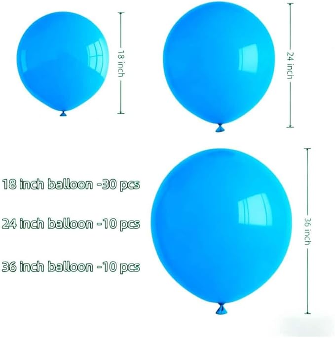 50 Pcs Giant Blue Latex Balloon Kit - Mixed Sizes (18“, 24”, 36") Ideal for Christmas, Hanukkah, Boys' Baby Showers, Pool/Beach Parties & Events