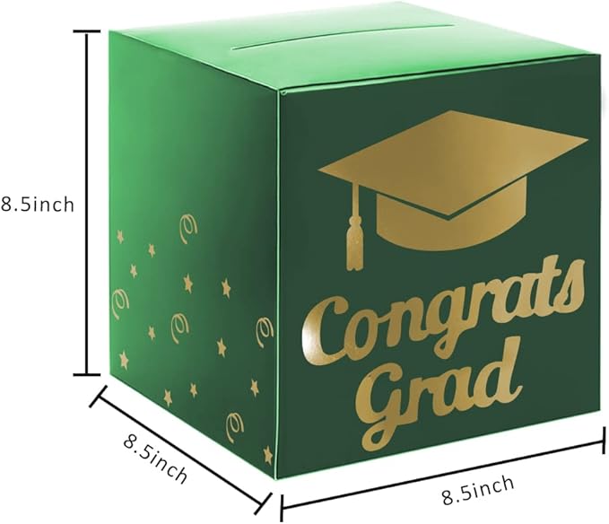 Graduation Card Box Holder, Congrats Grad Foldable Cardboard Decorations Box for Graduation Party Decoration and Grad Parties (Green)