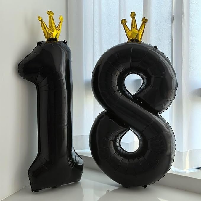 Black Number 8 Balloon with Crown, 40 inch Black Number Balloon 8th Birthday Party Decoration black Crown Balloons 0-9 for Birthday Party Anniversary Decorations Supplies