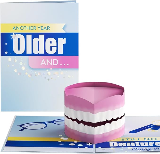 Lovepop Funny Birthday Pop-Up Card for Her and Him - 3D Greeting Cards for Boys, Girls, Men, Women - Still No Dentures - 5" x 7" Card - Blank Notecard and Envelope Included