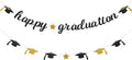 Happy Graduation Glitter Banner Graduation Congratulations Party Decorations Black Gold
