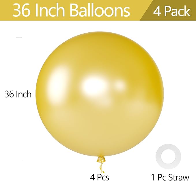 KALOR Pearl Gold Giant Balloons 36 Inch Large Latex Balloons, 4 Pack Jumbo Round Helium Balloon for Birthday Bridal Shower Wedding Baby Shower Party Decorations