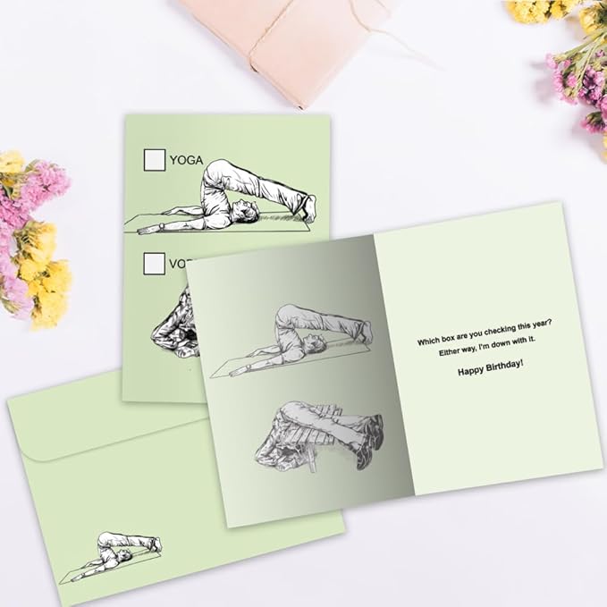 Tree-Free Greetings - Birthday Card - Artful Designs - 1 Card + Matching Envelope - Made in USA - 100% Recycled Paper - 5 x 7 - Yoga or Vodka (GO61230)