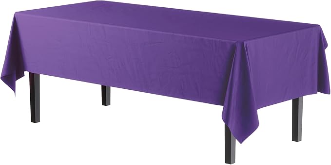 Exquisite Party Solids 6-Pack Premium Plastic Tablecloth 54in. x 108in. Rectangle Plastic Table Cover - Purple