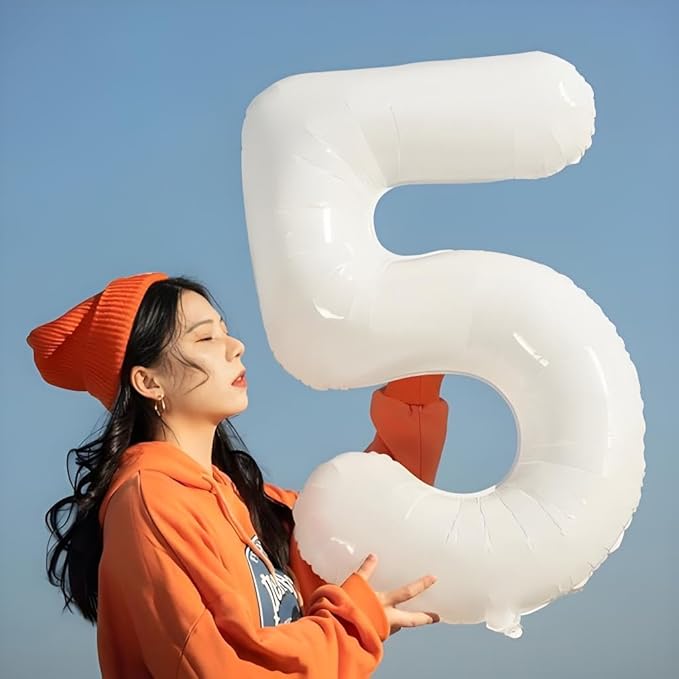 Balloon Numbers 40 Inch 5 Ballon for 5th Birthday Decorations, 15 25 35 50 Big White Number Balloons for Wedding Photo Shoot Party Decor