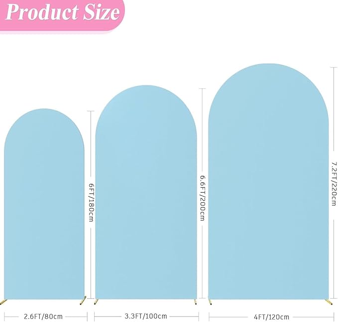 Wedding Arch Cover (7.2FT, 6.6FT, 6FT) Set of 3 Arch Backdrop Spandex Cover for Birthday Party Baby Shower Ceremony Banquet Decoration (Dusty Blue, 7.2FT,6.6FT,6FT)