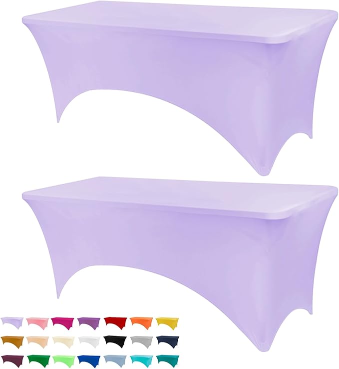 Table Covers for 6 Foot Tables, 2 Pack Light Purple Washable and Wrinkle Resistant Stretch Tablecloths Rectangle 6ft for Events, Wedding, Banquets, Parties
