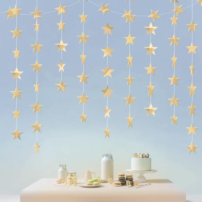 Champagne Shining Star Hanging Garland Champagne Hanging Sparkling Star Streamer Glitter Bunting Banner Twinkle Backdrop for Wedding Baby Shower Birthday Xmas Decorations 40 Feet