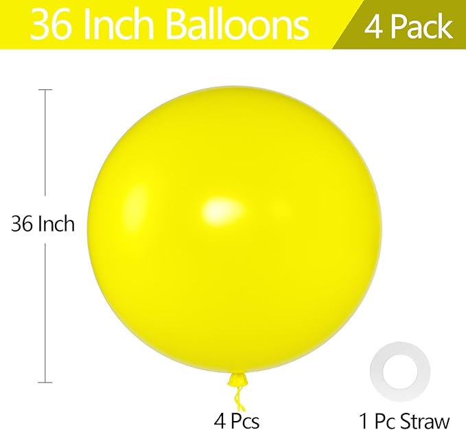 KALOR Yellow Giant Balloons 36 Inch Large Latex Balloons, 4 Pack Jumbo Round Helium Balloon for Birthday Bridal Shower Wedding Baby Shower Party Decorations