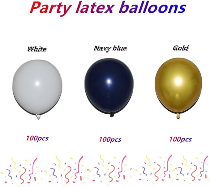 300 Pcs White Navy Blue and Gold Balloons 12 Inch Latex Assorted Color Bulk Balloon for Graduation Ceremony Birthdays Weddings Party Decorations