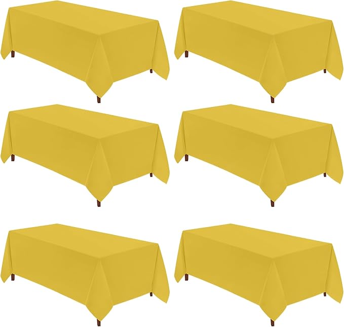VidaFete Tablecloth 6 Pack 90 * 132inch Rectangle Table Cloth Polyester, Stain Wrinkle Resistant Polyester Dining Table Cover for Kitchen Dinning Party Wedding Rectangular Buffet Decoration(Yellow)