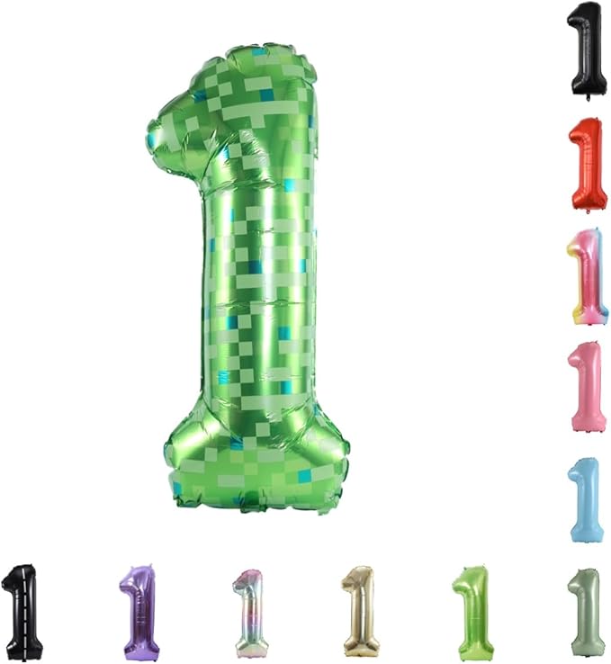 40 Inch Large Foil Helium Number Balloon Birthday Wedding Party 0-9 (Green Pixel, 1)