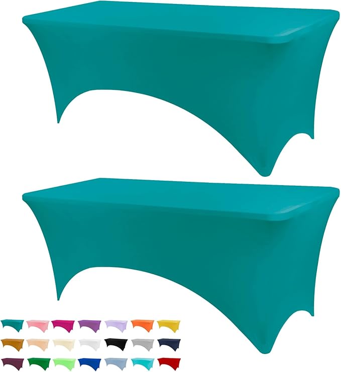 Table Covers for 6 Foot Tables, 2 Pack Jade Green Washable and Wrinkle Resistant Stretch Tablecloths Rectangle 6ft for Events, Wedding, Banquets, Parties