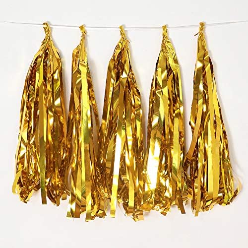 Gold Tissue Paper Tassel DIY Hanging Paper Decorations Party Garland for Parties, Weddings, Festivals, Baby Showers (GOLD 35CM)