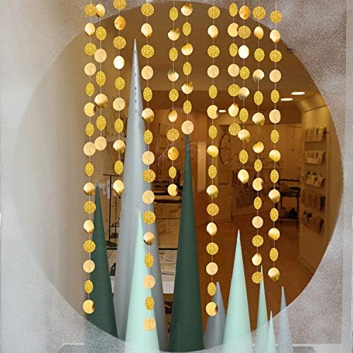 Shining Gold Circle Dots Hanging Garland Sparkling Gold Circle Dots Hanging Streamer Glitter Bunting Banner Backdrop for Wedding Baby Shower Birthday Xmas Decor 40 Feet