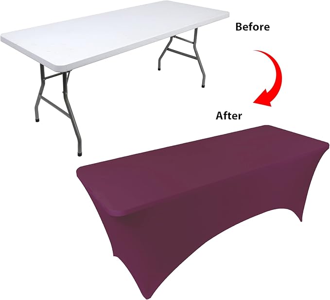 Table Covers for 6 Foot Tables, 2 Pack Burgundy Washable and Wrinkle Resistant Stretch Tablecloths Rectangle 6ft for Events, Wedding, Banquets, Parties
