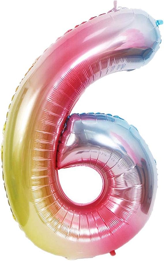 YPSelected 40 Inch Gradient Color Large Foil Helium Number Balloon Birthday Wedding Party 0-9 (Rainbow, 6)
