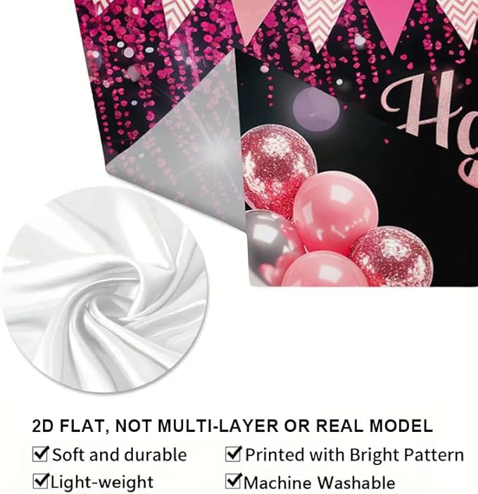 Happy Birthday Banner Pink Glitter Party Decoration Banner 71 x 43 Inch Birthday Celebration Backdrop Wall Hanging Decoration Indoor Party Display