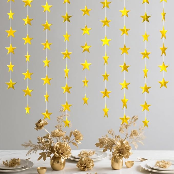 Gold Shining Star Hanging Garland Gold Hanging Sparkling Star Streamer Glitter Bunting Banner Twinkle Backdrop for Wedding Baby Shower Birthday Christmas Decorations 40 Feet