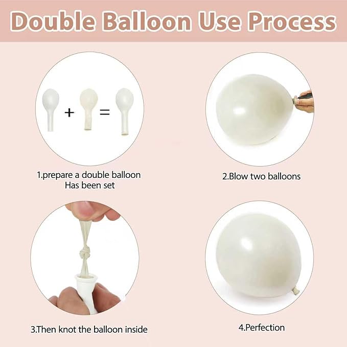Pink and White Balloons Arch Kit,Double Stuffed Pearl Light Pink Metallic Pink Balloon Sand White Beige Ivory Balloons Garland Kit for Birthday Wedding Valentine's Day Bridal Shower Party Decoration