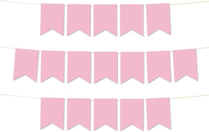 Andaz Press Hanging Pennant Banner with String, Blush Pink, 1-Set, 24 Pennants, Approx. 12-Feet Long