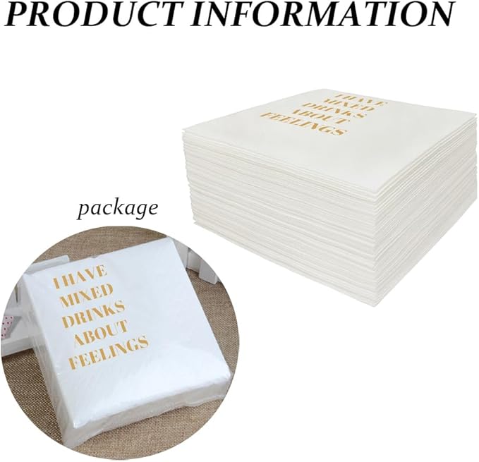 Funny Cocktail Napkins 100Pcs Funny Quotes Saying Disposable Paper Party Napkins 4.5 x 4.5 Two-ply (I Have Mixed Drinks About Feelings Napkins)