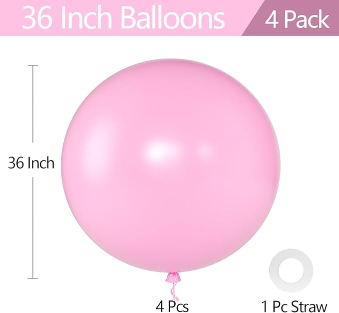 KALOR Pink Giant Balloons 36 Inch Large Latex Balloons, 4 Pack Jumbo Round Helium Balloon for Birthday Bridal Shower Wedding Baby Shower Party Decorations