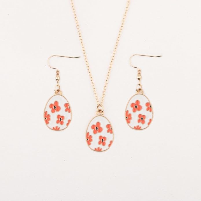 Cute Buuny Rabbit Earrings Necklaces Set Colorful Enamel Egg Chick Charm Easter Jewelry Set for Holiday Easter Earrings Necklaces Party Decorations