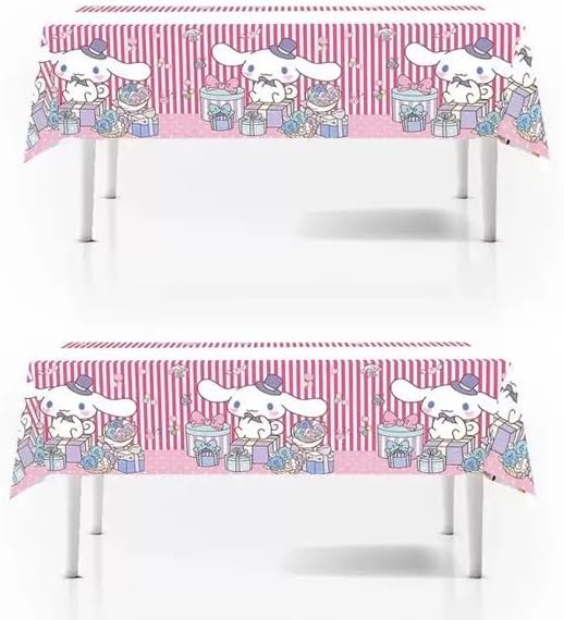 2pcs Pink Cat Tablecloth Cute Anime Themed Party Supplies Tablecover Perfect for Birthday Celebration and Party Decorations (70x42.9 inch) (Pink Dog)