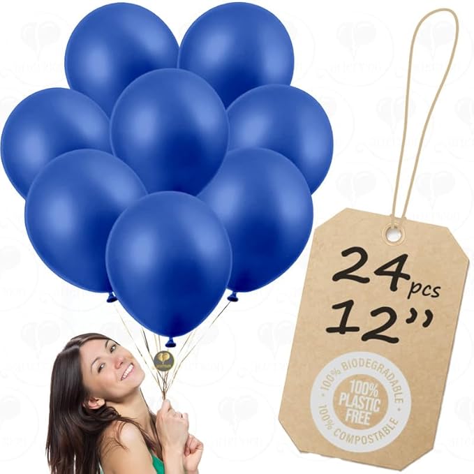 AFTERLOON® Biodegradable Balloons 24 pcs Pearlized Blue 12 Inch, Pearlescent Thickened Extra Strong Latex Helium Float, Colorful Bulk Color ballon baloon Globos Para Decoration De Fiestas Kids