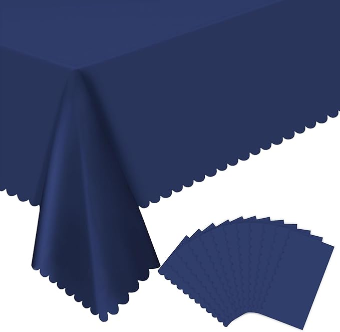 12 Pack Plastic Navy Blue Tablecloth, 54 X 108 Inch Graduation Scalloped Table Cloth for Rectangle Table Disposable Spring Tablecloth for Picnic Birthday Dinner Holiday Graduation Celebration Party