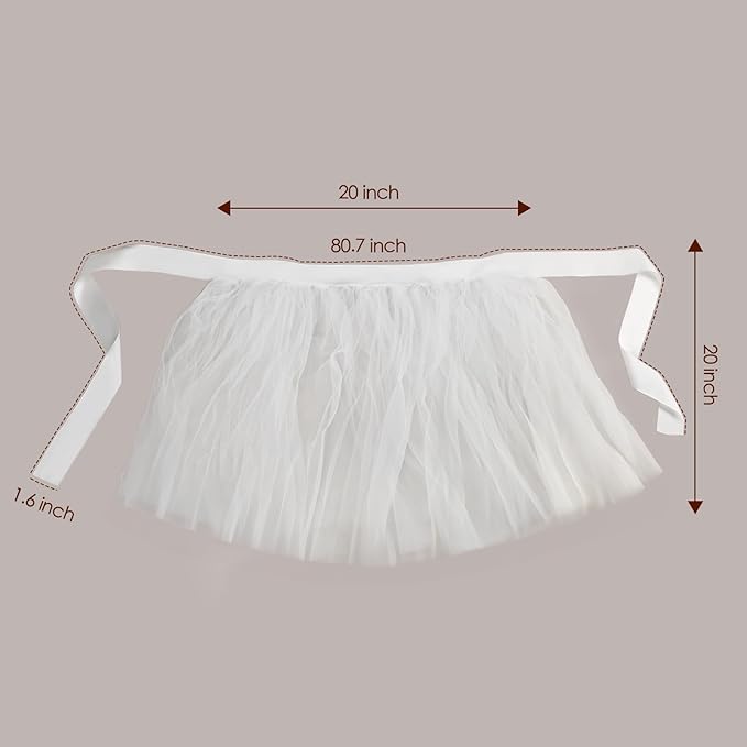UNIQOOO Chair Tulle Tutu Decoration for Bridal Shower | Birthday Party, Veil Fluffy Look in White Color - Great for Wedding, Baby Shower – Party Accessory Supplies, 20” x 20” - Fit Standard Chair