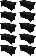 Utopia Kitchen Spandex Tablecloth 10 Pack [8FT, Black] Tight, Fitted, Washable and Wrinkle Resistant Stretch Table Cloth Rectangle Cover for Trade Show, Weddings & Parties [96Lx30Wx30H Inch]