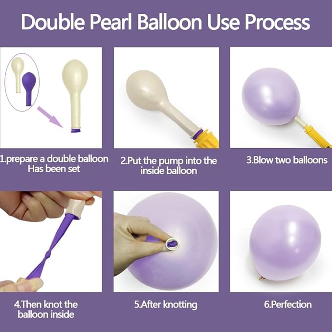 Purple White Balloon Garland Double Stuffed Pearl Pastel White Light Purple Lavender Lilac Balloons with Bow Clear Balloon Arch Kit for Wedding Bridal Baby Shower Birthday Butterfly Fairy Decor