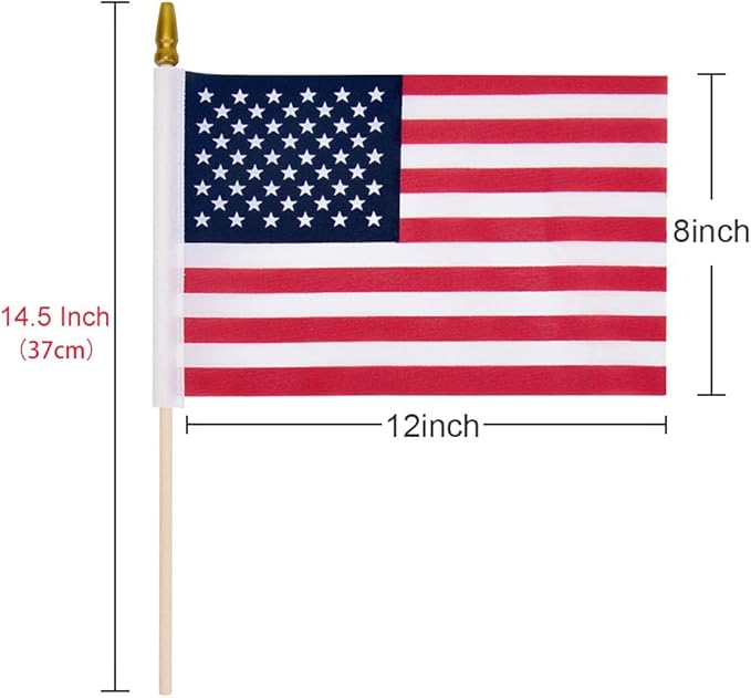 12 Pack Small American Flags on Stick Small US Flags/Mini American Flags for Outside 8x12 Inch American Hand Held Stick Flags with Kid-Safe Spear Top, Patriotic Veterans Day Decorations, 4th of July Decorations