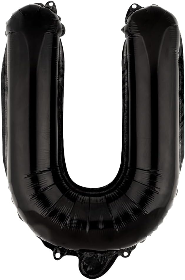 Restaurantware-Balloonify 16 Inch Letter Balloon, 1 Alphabet Party Balloon - Letter U, Self-Sealing, Black Foil Mylar Finish, Hanging Loop, Decoration For Birthday, Wedding, Or Graduation