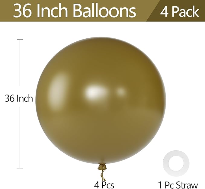 KALOR Khaki Giant Balloons 36 Inch Large Latex Balloons, 4 Pack Jumbo Round Helium Balloon for Birthday Bridal Shower Wedding Baby Shower Party Decorations