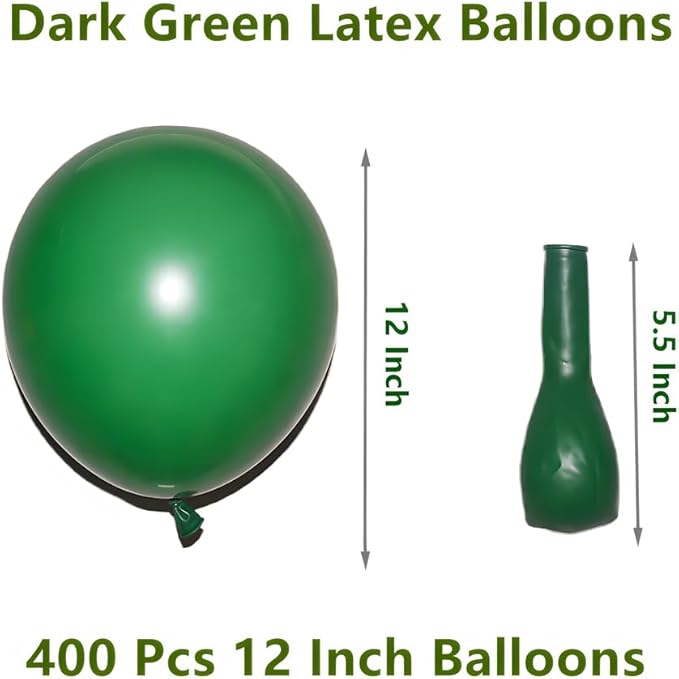 400 Pcs Green Balloons 12 Inch Dark Green Bulk Latex Balloon for Birthdays Weddings Party Decorations